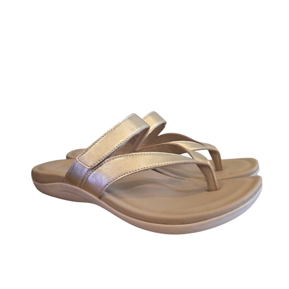 ABEO Oasis Thong Light Gold Leather Sandal Metatarsal Arch Support Womens 8 NWOB